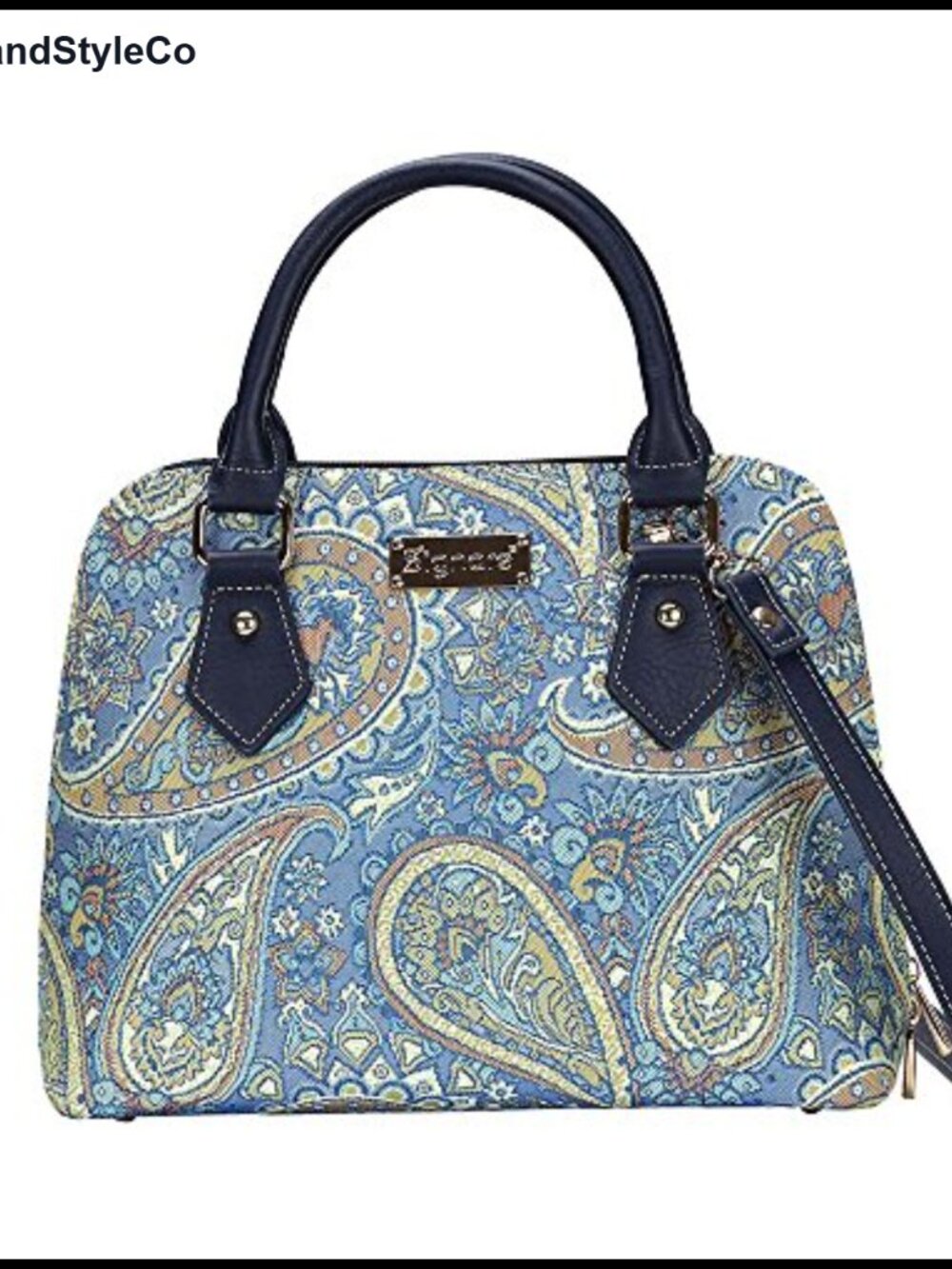 Convertible Tapestry Crossbody Satchel Handbag Vegan PU Leather Trim